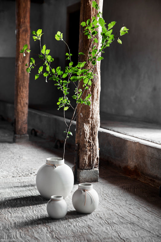 ERNST Vase Steingut natur rund