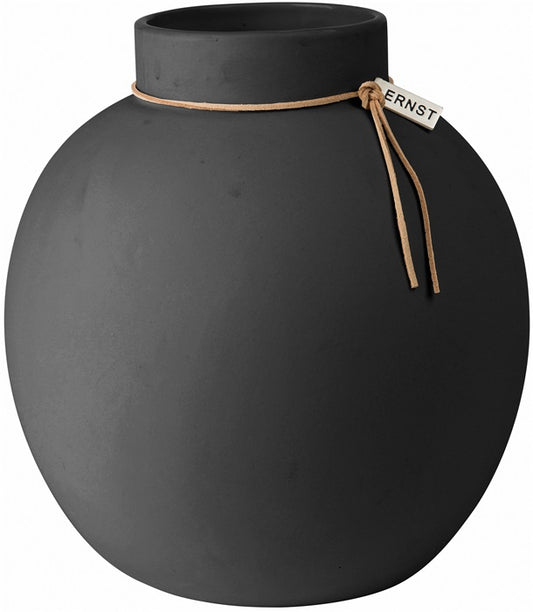 ERNST Vase Steingut dunkelgrau rund