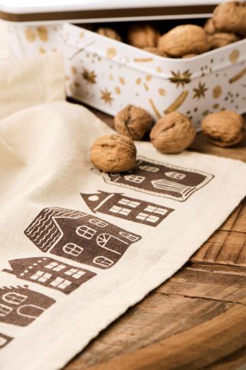 Geschirrtuch Pauline natur mit braunen Häusern