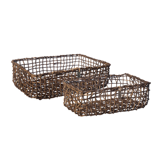 Korb-Set Rattan rechteckig